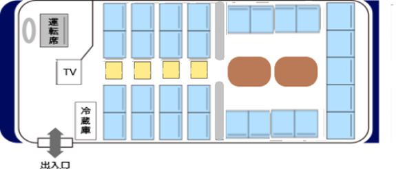 37人乗り（正座席33席＋補助席4席）※サロン使用も可能：33人乗り（正座席29席＋補助席4席）